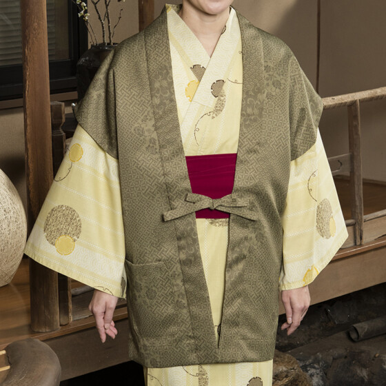 陣羽織（切り取り絣・抹茶）サムネイル