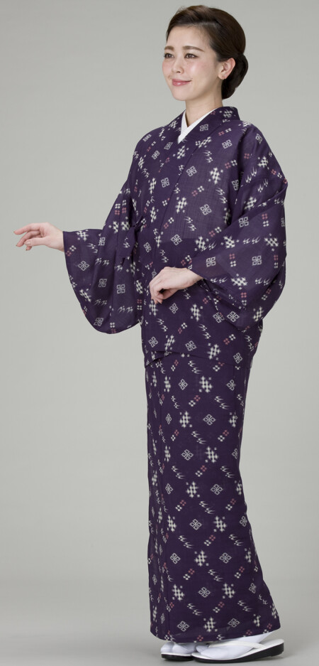【NEW】 Bタイプ紗紬二部式着物・花菱絣・紫紺
