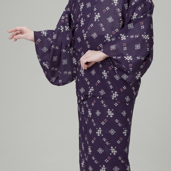 【NEW】 Bタイプ紗紬二部式着物・花菱絣・紫紺サムネイル