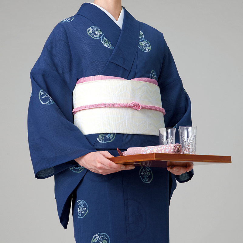 紗紬着物露草の丸・藍紫