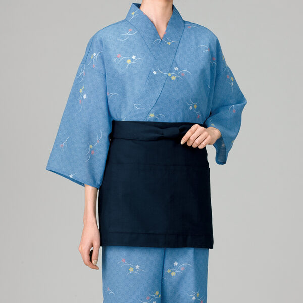 紗紬作務衣（市松撫子・ブルー）
