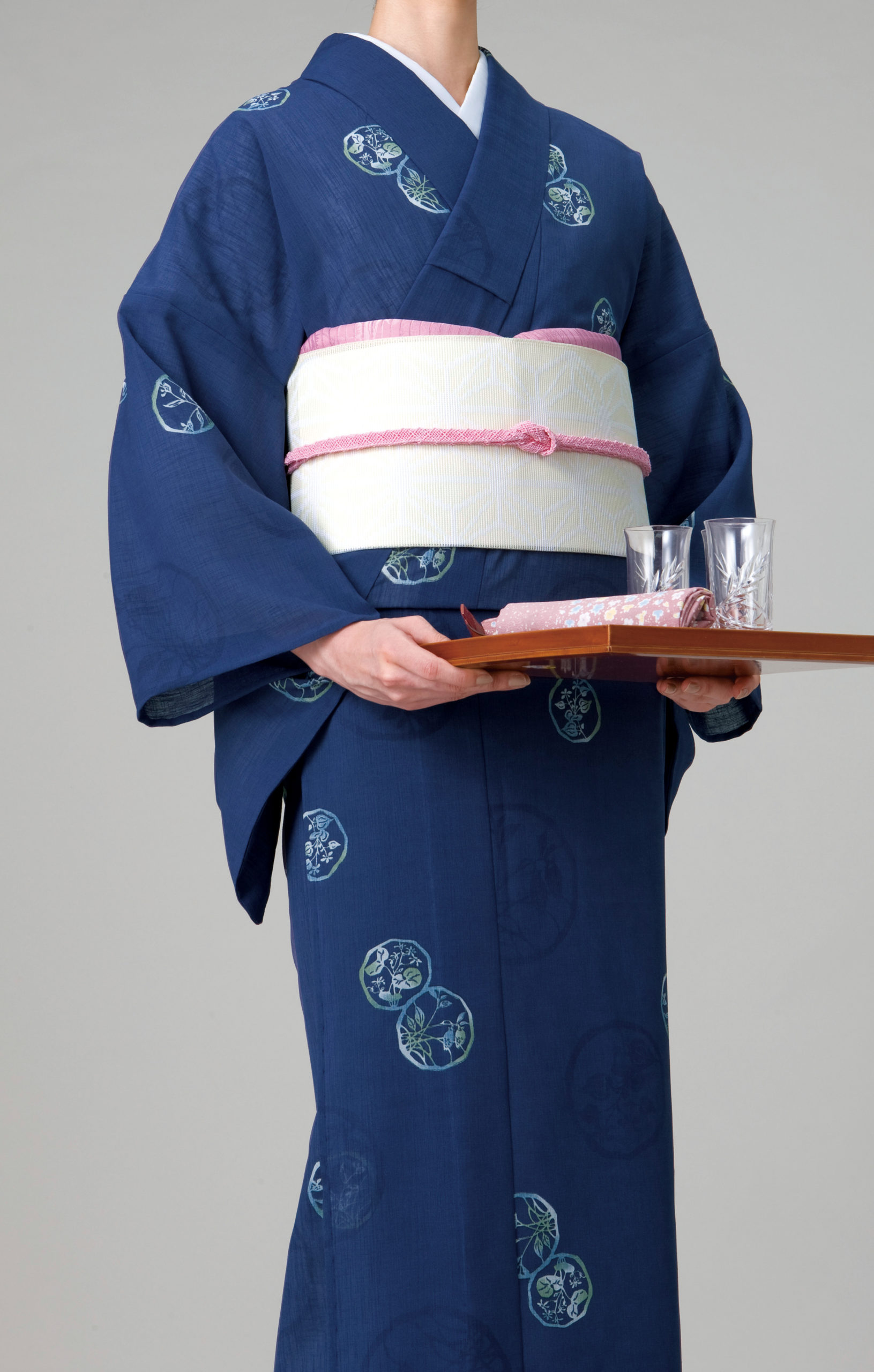 紗紬着物露草の丸・藍紫