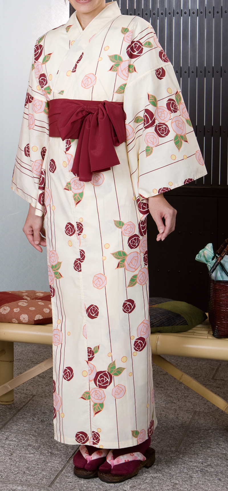リネン浴衣薔薇モダン
