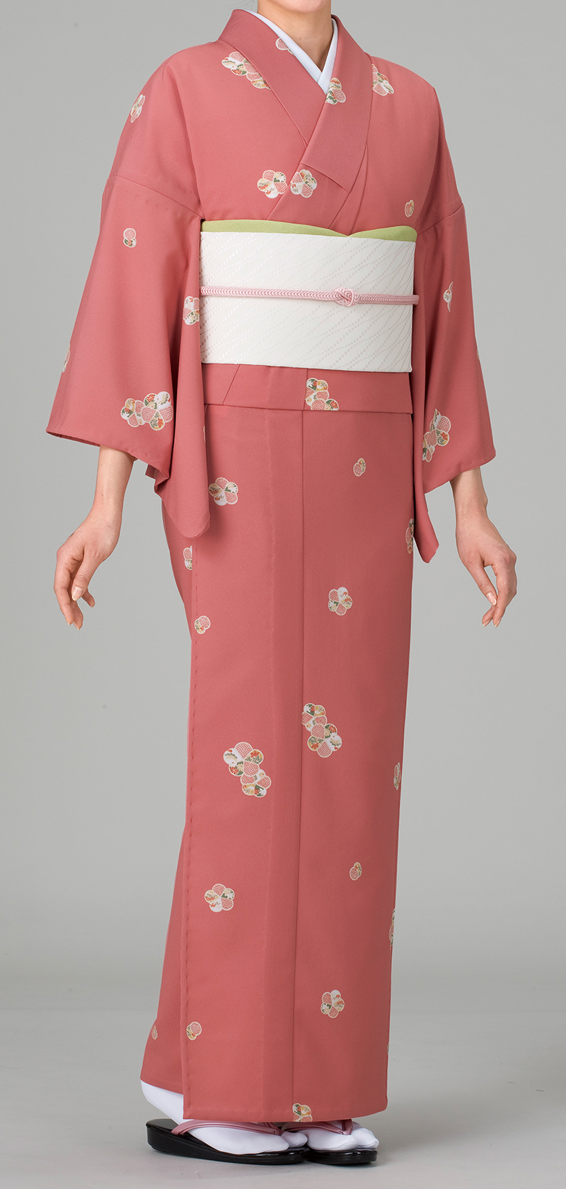 単衣着物ねじり梅・ピンク